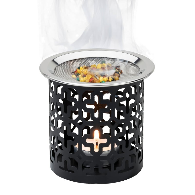 MaMeMi Black Iron Incense Burner with Sieve Height 3.15 inch [Handmade] for Burning Incense with a Tealight - Image 3